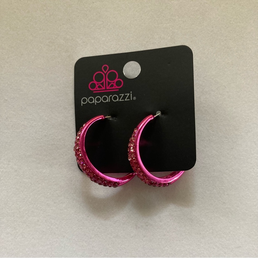 NEW Paparazzi Pink Rhinestone Hoops - Picture 8 of 14